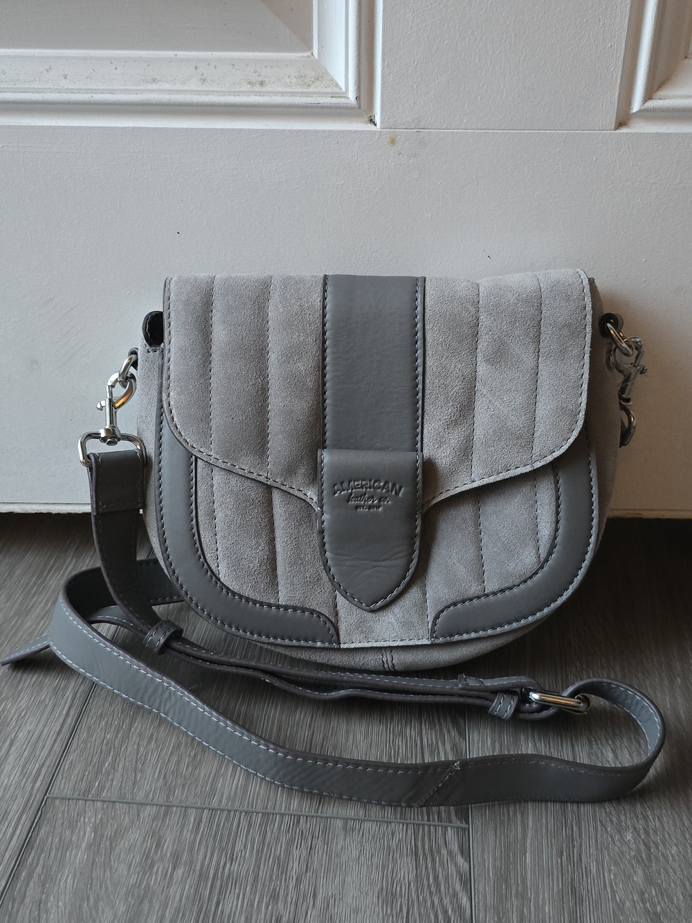 American Vintage Gray Quilted Suede & Leather Crossbody